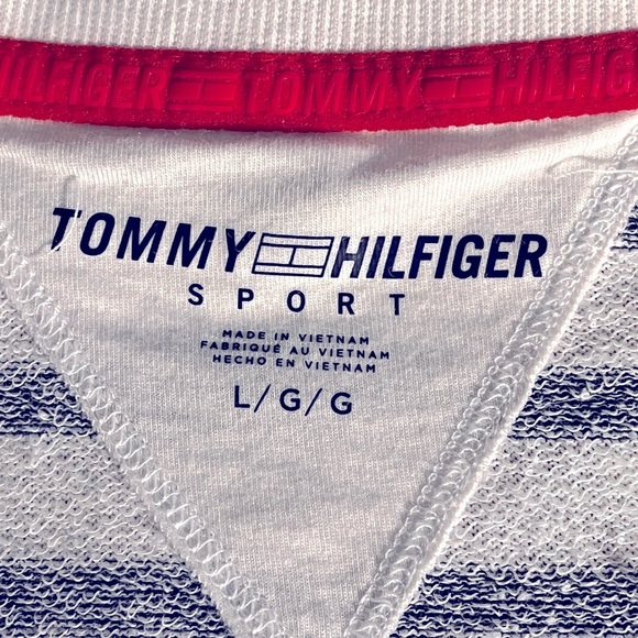 Tommy Hilfiger Sport Striped Blue and White 1/4 Zip Pullover Large - Picture 6 of 12